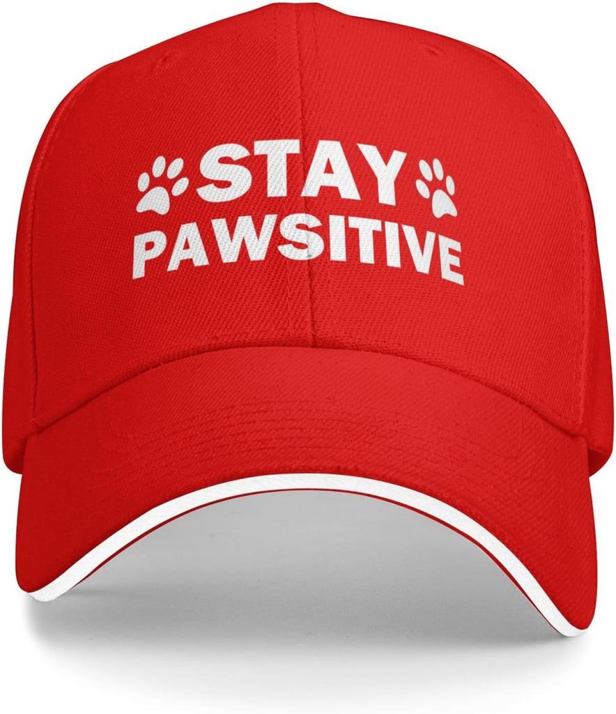 Stay Pawsitive Dog Paw Print Baseball Cap Polyester Adjustable Casual Unisex Adult Hat