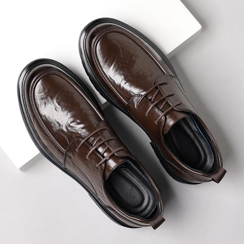 Men's Comfortable Leather British Thick-soled Business Leather Shoes for Spring New Lace-up Oxford Shoes 2026