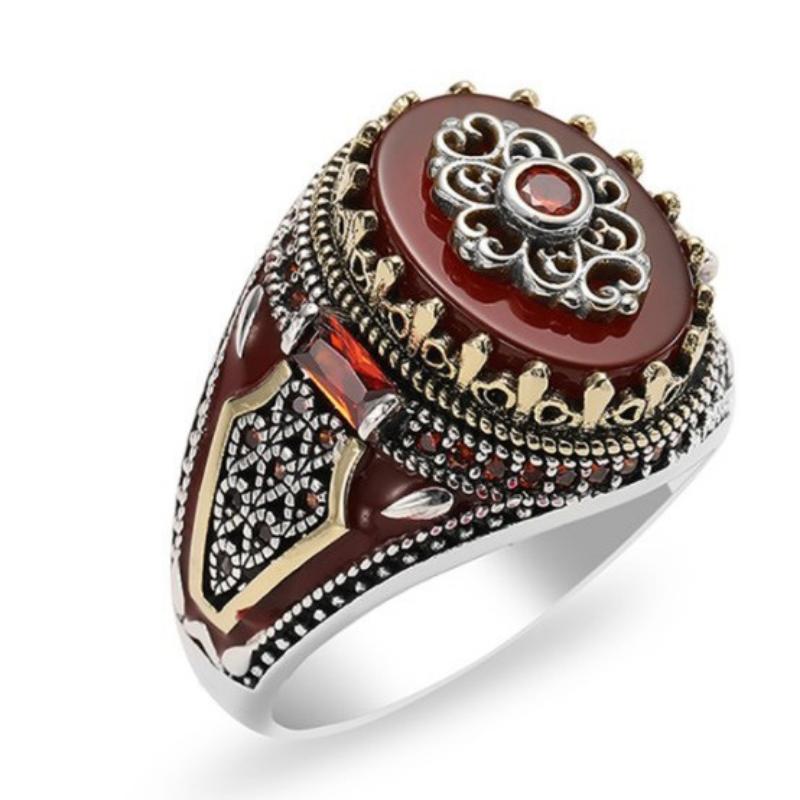 

New European and American Retro Two-color Men s Ring Red Ring Jewelry 6