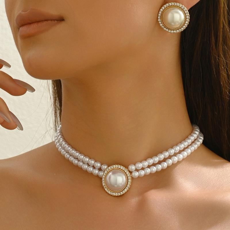 Elegant Pearls Necklace and Earrings Set for Weddings Parties Daily Wear
