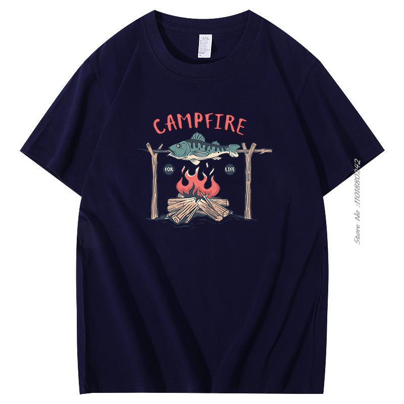 Summer Outdoors Street Fashion Camping Campfire Graphic Cotton Tshirt Harajuku Streetwear Tees Tops Short Sleeve Tshirts