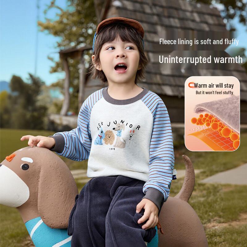 ASK JUNIOR Boys  Winter Fleece-lined Color-block Raglan Pullover Sweatshirt 100