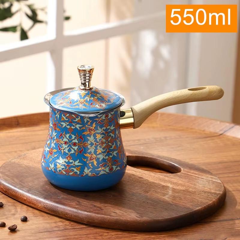 Stainless Steel Coffee Pot with Lid Chocolate Butter Milk Cup Coffee Tea Melting Jug Moka Pot for Office Home Kitchen