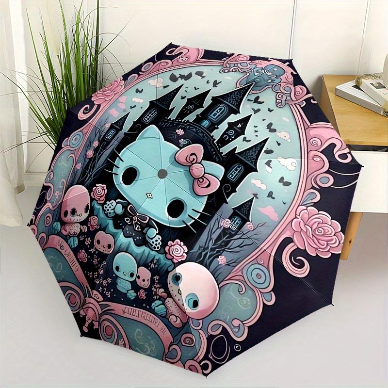

Hello Kitty,Pastel Gothic Automatic Folding Umbrella-Simple 8-Rib Design, Bright Cartoon Pattern, Durable Iron Frame, Suitable For Travel, O