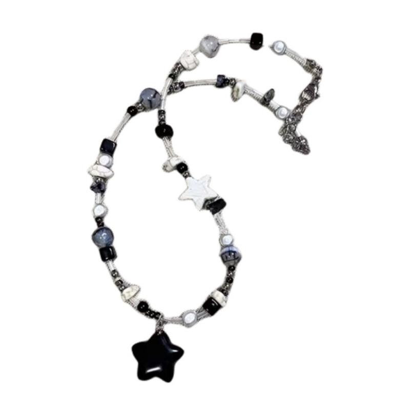 

Cool Y2K Choker Star Pendant Beaded Necklace Exquisite Jewelry Fashion Beads Choker Suitable for Wedding Party Daily 1 чёрный