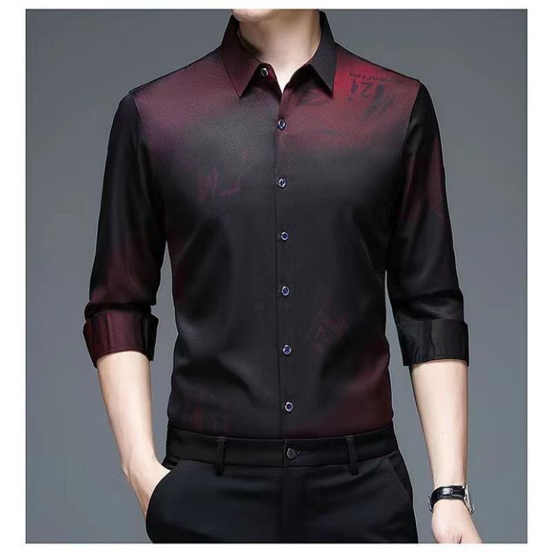 

Men s Gradient Red-Black Slim Fit Long-Sleeve Button Front Shirt L червоний