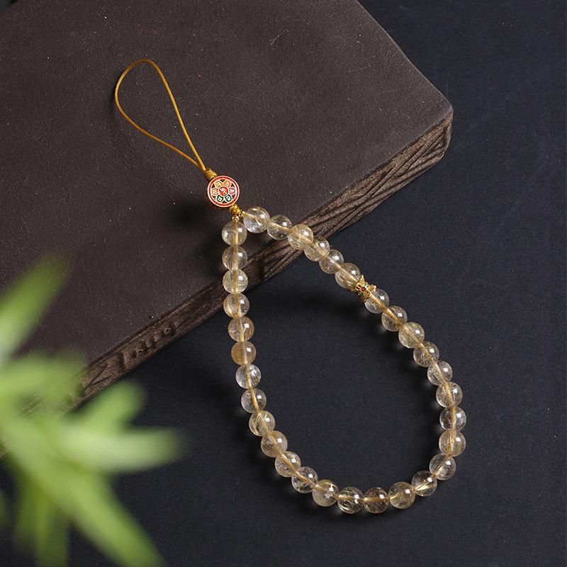 Natural Golden Crystal Phone Lanyard for Women, New Exquisite Phone Chain Pendant, Short Anti-loss Wrist Strap Accessory