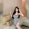 Women's Summer Strappy Striped Slim-Fit Suspender Dress, Hot Girl Style, Contrast Colors, Short Skirt