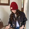 Autumn and Winter Embroidered Cloth Label Cherry Woolen Hat Korean Style Simple Face Showing Small Cold Hat Ear Protection Pullover Head Woolen Hat
