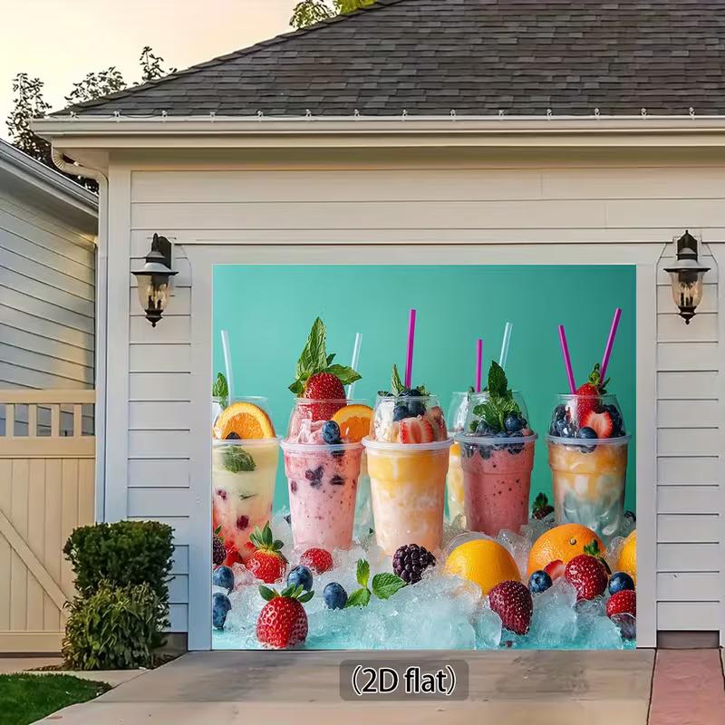 2D Teal Background Fruit Drink Tapestry, Icy Berry Smoothie Scene Background Cloth