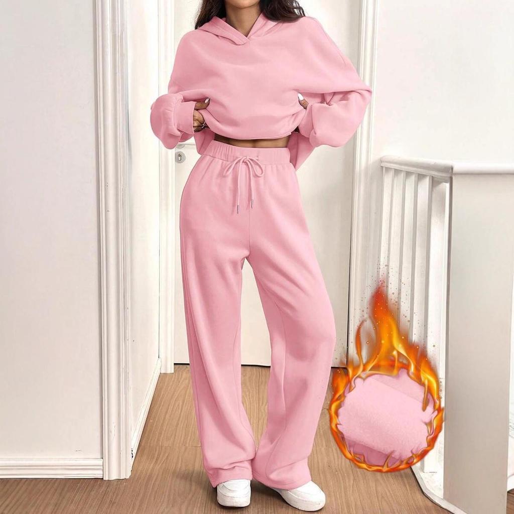 2-Piece Women's Casual Warm Lined Hoodie & Pants Set - Autumn/Winter Sportswear