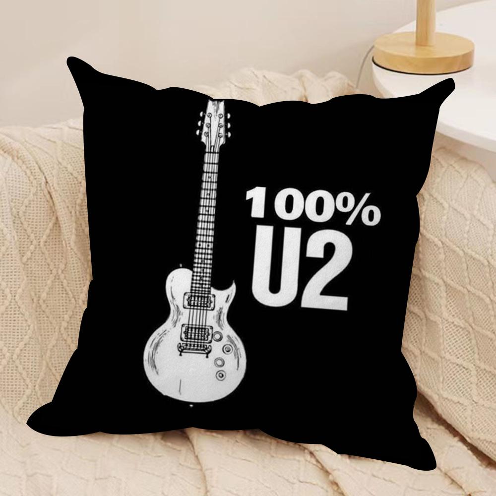 Rock Band UU2 Kuddfodral Silkeslen Kort Plysch Dubbelsidigt Tryckt Kuddfodral för Soffa Alla Årstider Heminredning Gåva