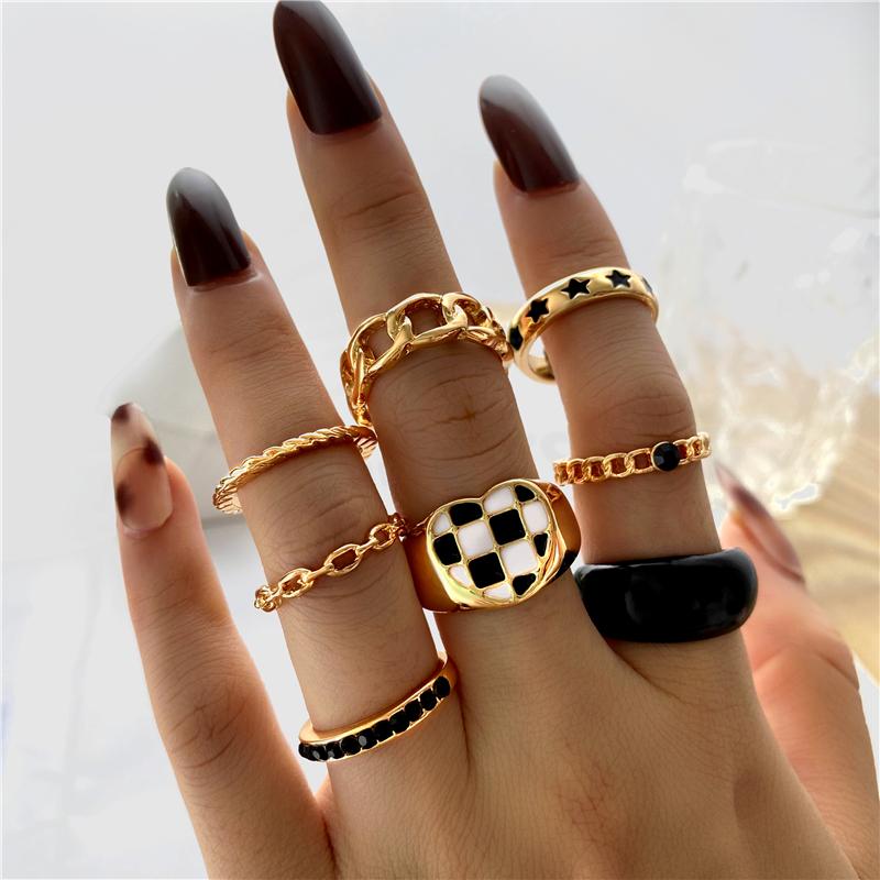 Vintage Gold Silver Color Geometric Rectangle Round Rings Set for Women Men Fashion Snake Sun Leaves Rings Jewelry Gift