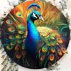 Vintage Peacock Metal Wall Art 8x8 Inch Round Tin Sign Home Door Decor