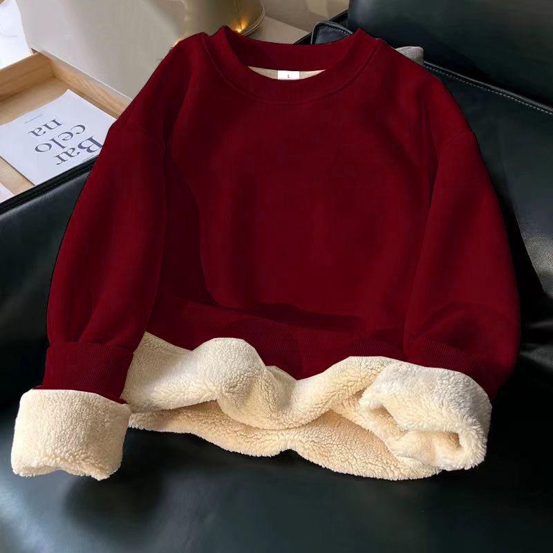 Women's Korean-Style Plush Velvet Sweatshirt - Warm Casual Loose Pullover for Fall and Winter