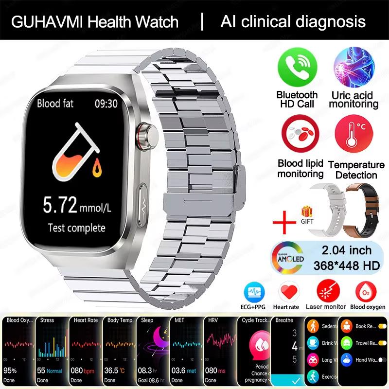 2025 Nové chytré hodinky na měření kyseliny močové, krevních tuků, EKG+PPG, pulzu, krevního tlaku, s Bluetooth voláním, sportovní pro Xiaomi, hodinky pro sledování zdraví