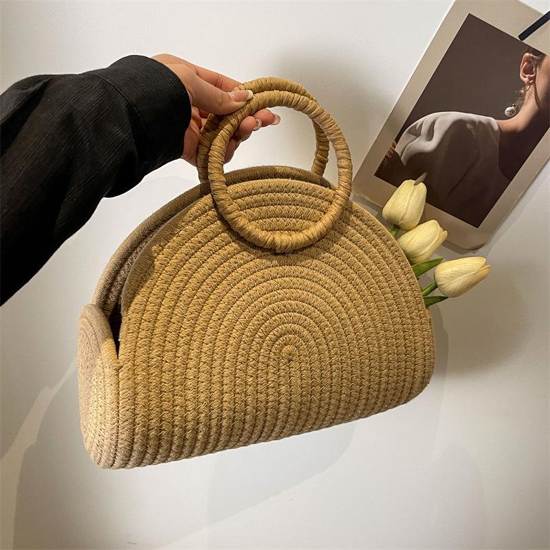 Korean Style Women's Handbag: 2026 Summer Woven Cotton Rope Tote