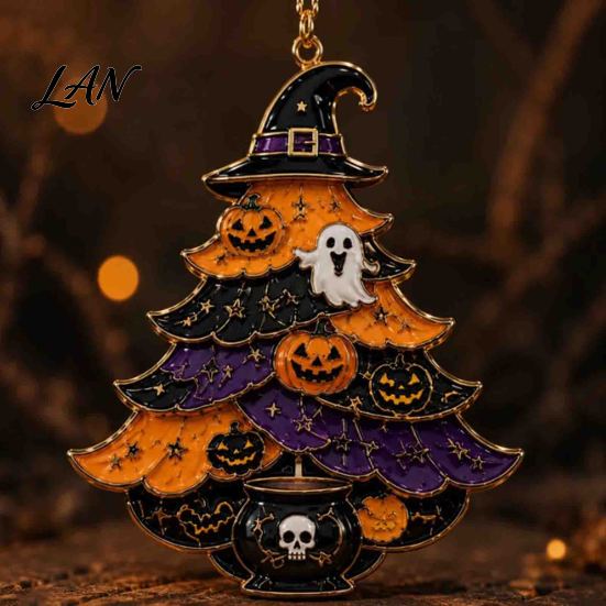 Small Halloween Gifts for Kids Tree Acrylic Hanging Ornament, Pumpkin Ghost Skull Seasonal Trick or Treat Party Supplies Decor, Spooky Pendant