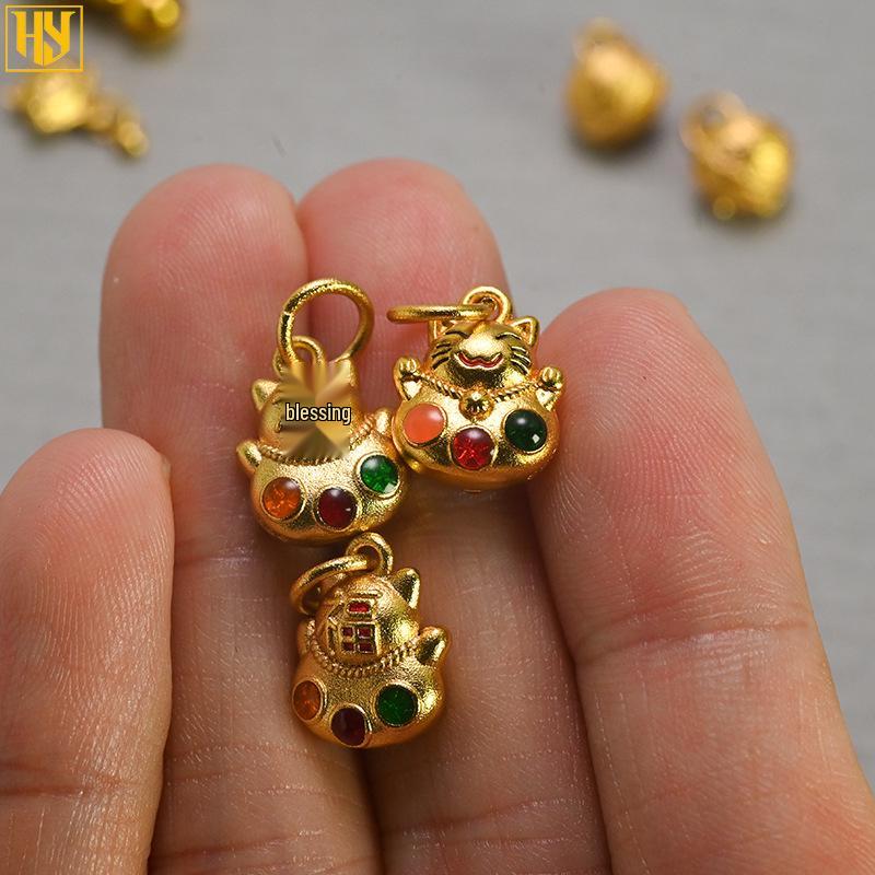 Ciondolo Charm Gatto della Fortuna Placcato Rame Oro 24K Collana Fu