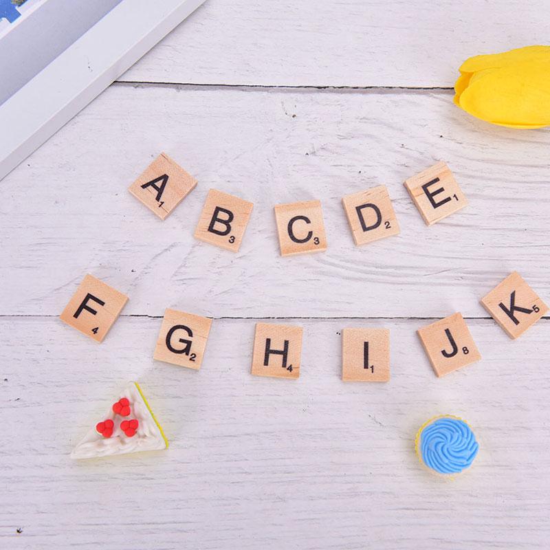100Pcs Wooden Alphabet Scrabble Tiles Black Letters & Numbers Digital Puzzle
