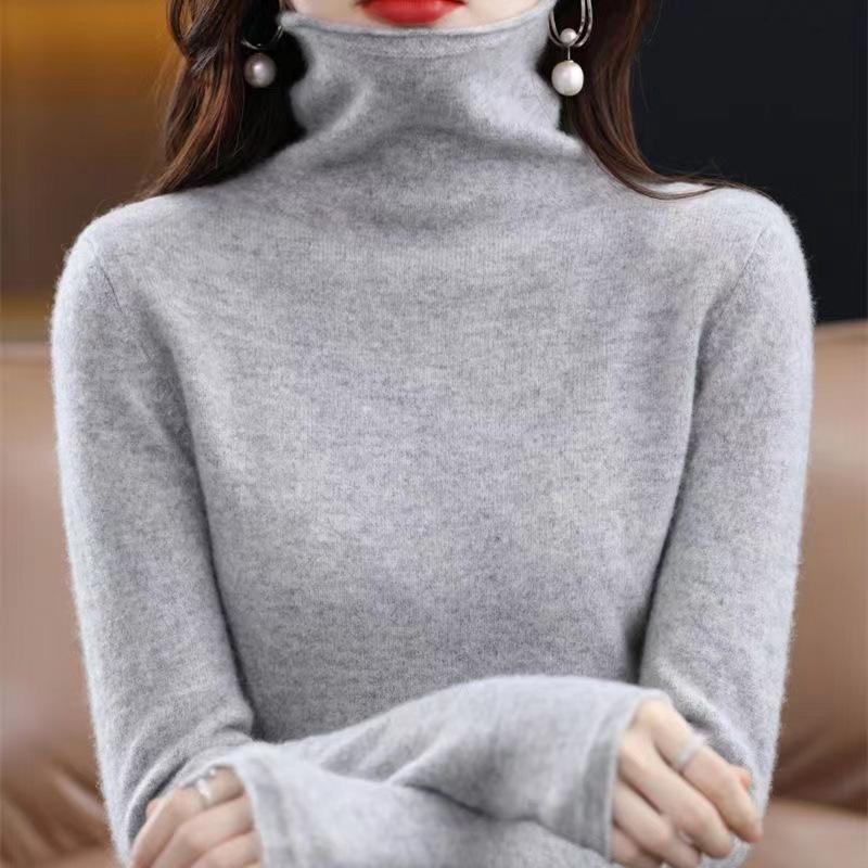 

Autumn/Winter High Neck Pullover Sweater Women s Knitted Base Sweater M серый