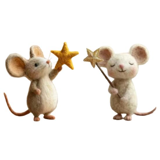 Handgefertigte Filz-Maus-Figur mit Stern Mäuse-Ornament Simulations-Rattenstatue Tierskulptur Heim-Büro-Schreibtischdekoration