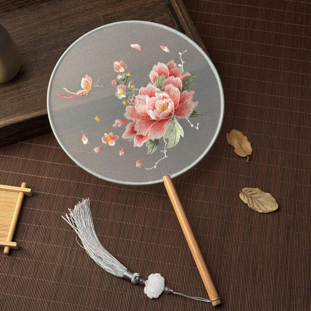 Double-Sided Suzhou Embroidery Round Fan: Ancient Hanfu Dance Accessory