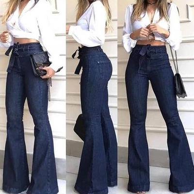 Bağcıklı Flare Jeans Kadın Denim Pantolon Vintage Güz Yüksek Bel Pantolon Geniş Bacak Sıkı Kot