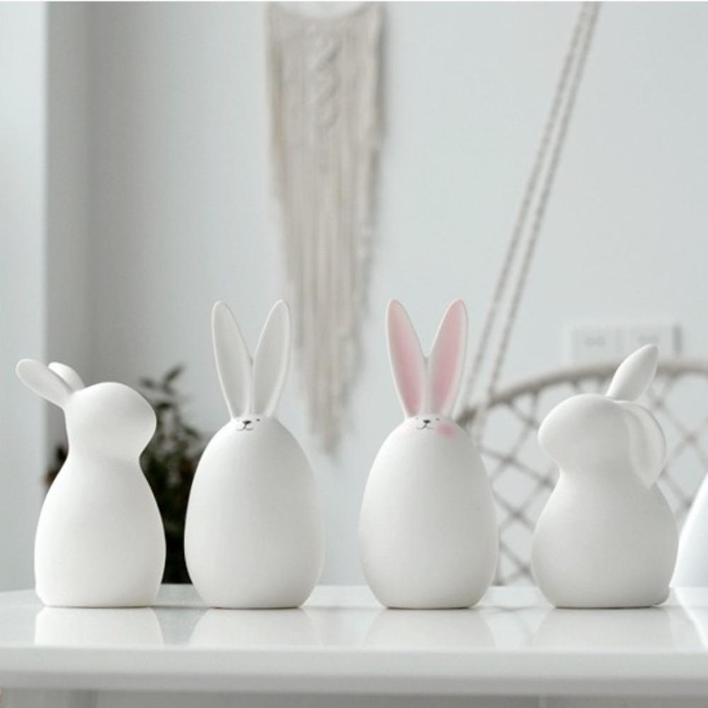 Kawaii Hare Ceramics Rabbit Figurines Nordic Style Hand Painting Embryo Easter Bunny Egg DIY Animal Ornament Room Decoration