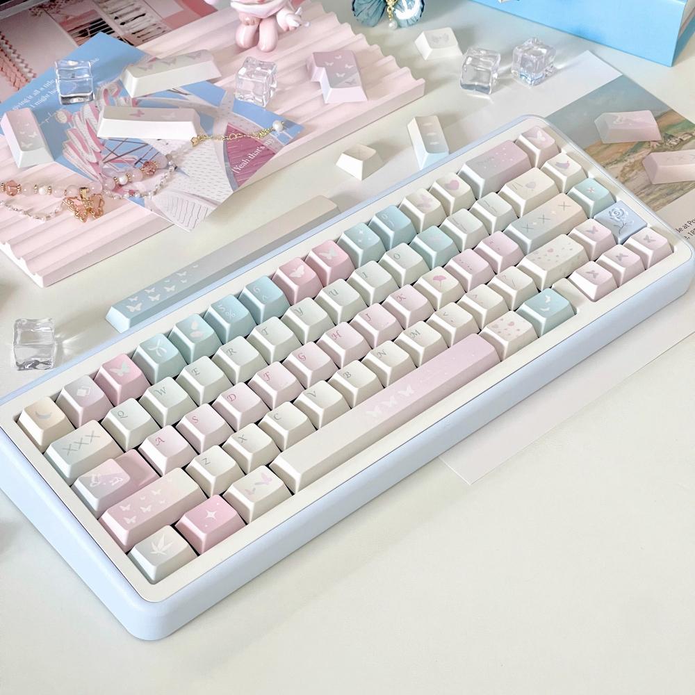 Cherry Pbt High-Powder Blue Thermal Sublimation Keycaps For Aula Keyboard 2.25/2.75U Space Bar Alice Layout Keycaps