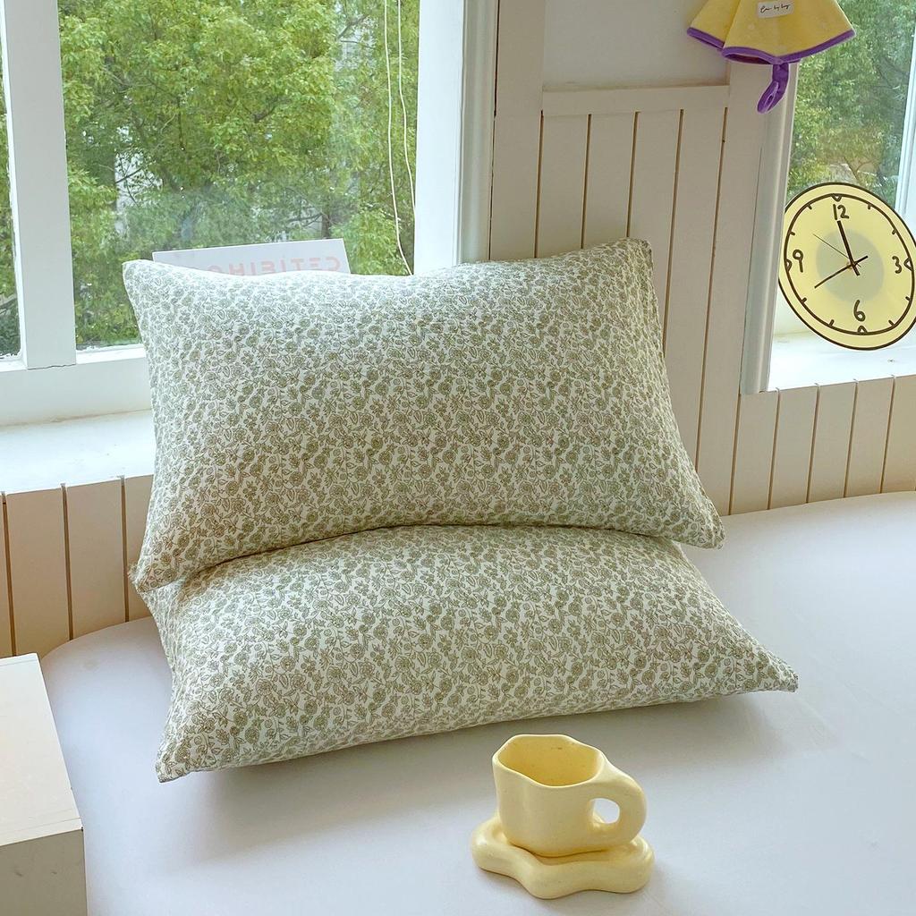 Class A Soft 100% Cotton Double Layer Gauze Pillowcase - Small Floral, Breathable, Single Piece for Summer