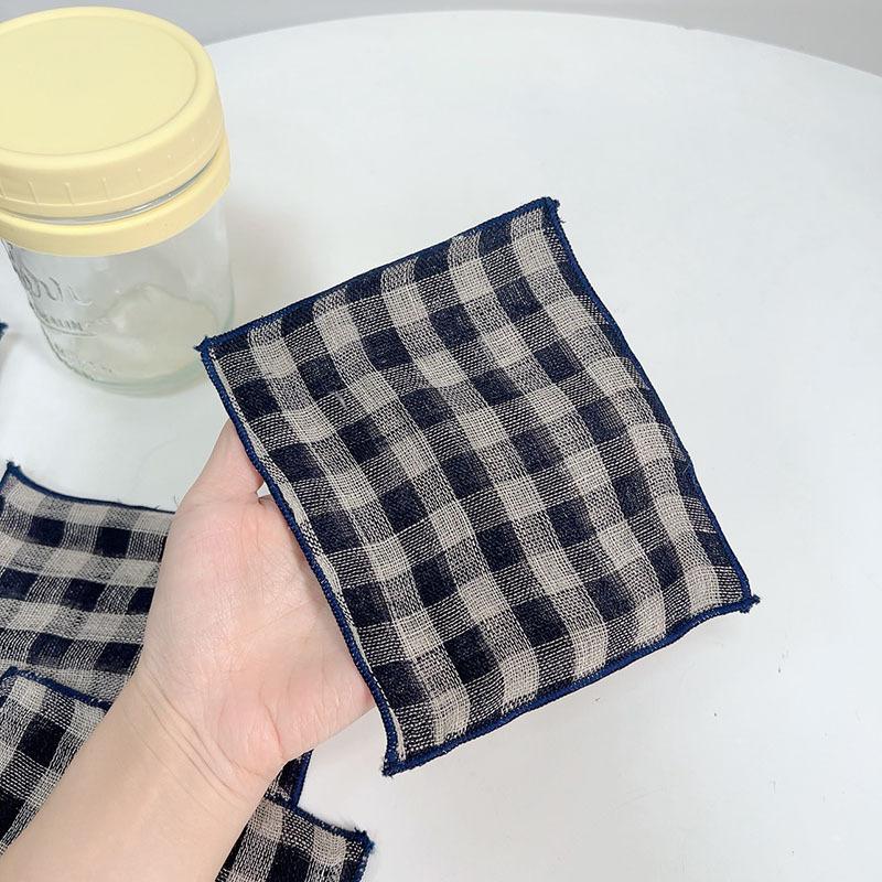 Retro Small Plaid Linen Square Scarf Literary And Versatile Women'S Summer Neck Protection Small Silk Scarf Scarf Accessories