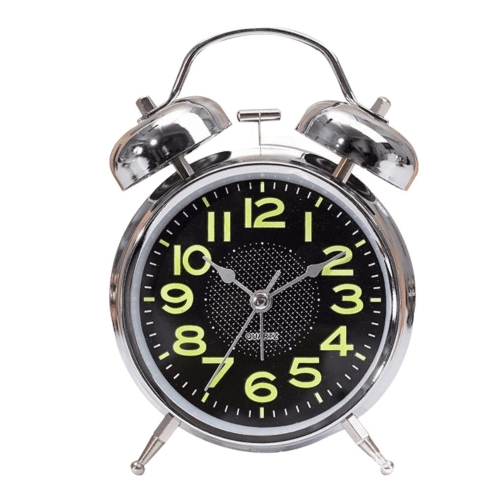 4 Inch Dial Twin Bell Alarm Clock Silver Battery Operated Alarm Clock  For Bedside Use