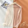 Women Top Ultra-thin See-through Lace Long Sleeves Solid Color Loose Soft Casual Mock Neck Visible Spring Summer Shirt