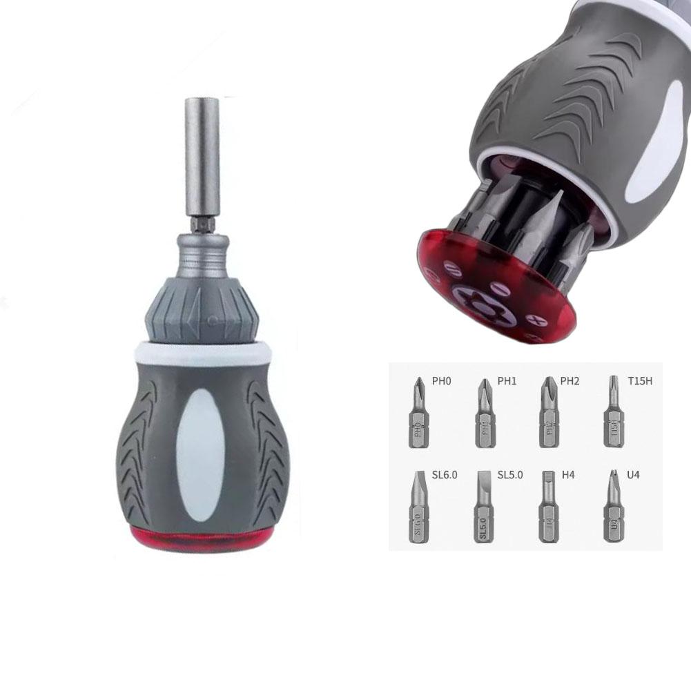Flexible Ratchet Screwdriver Set 8 Bits Multi Angle Retractable Head Carbon Steel Repair Tool Kit For Tight Space Repairs