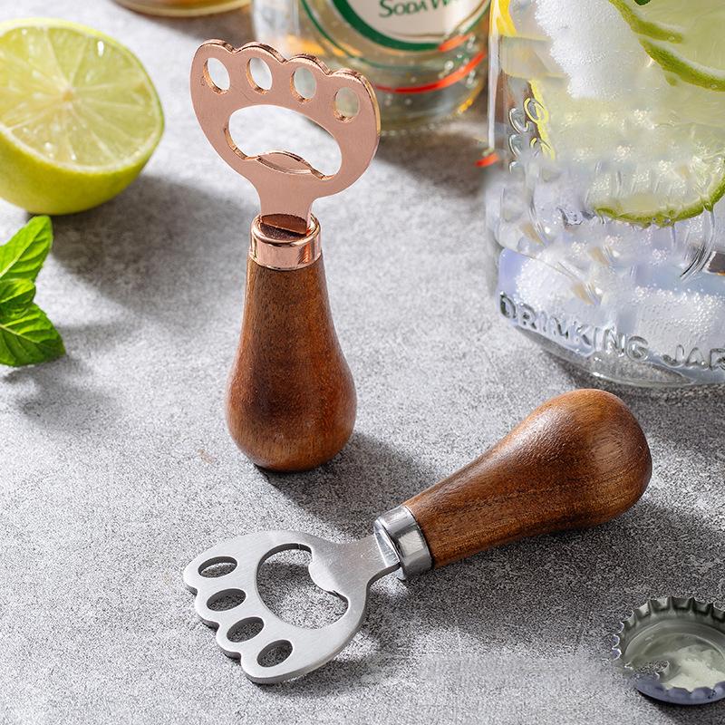 Custom Logo Wood Handle Stainless Steel Beer Bottle Opener, Kitchen Tools Accessories