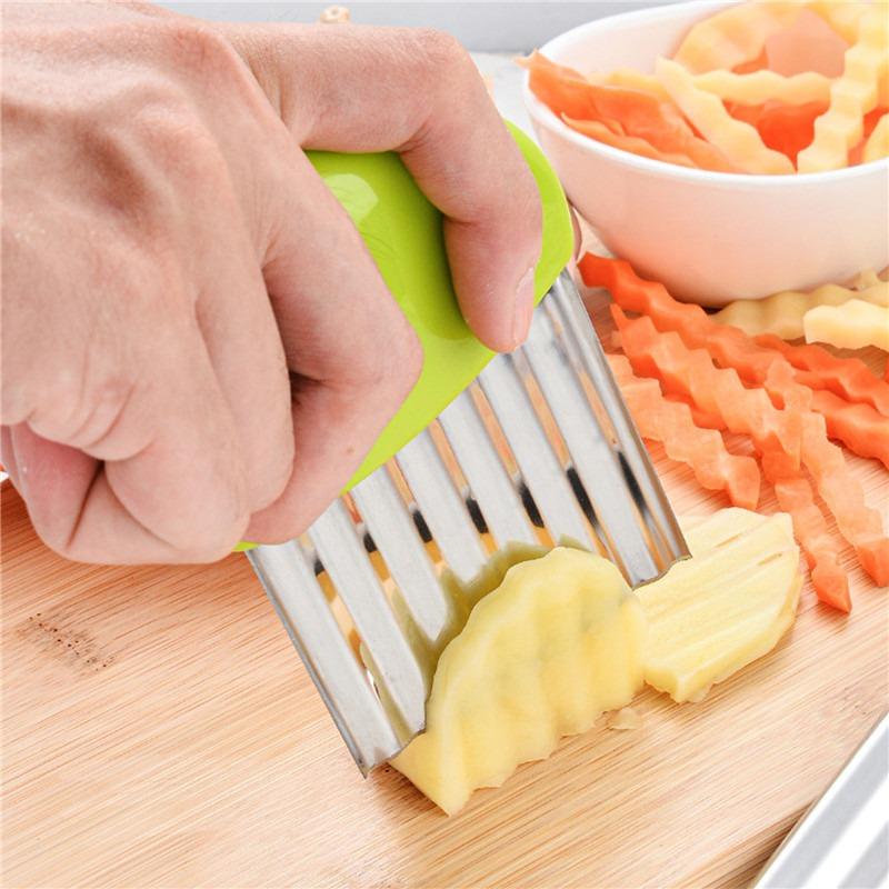 Crinkle Cutter Blade Waffle Fry Cutter Stainless Steel Vegetable Potato Wavy Chopper Knife French Fry Slicer for Carrot Onion