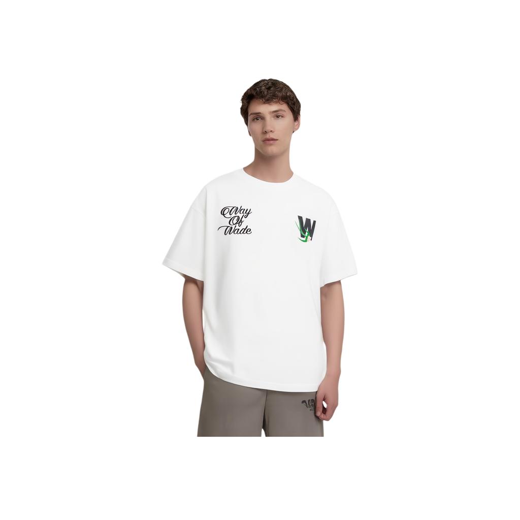 Li-Ning Wade Series Printed Letter Round Neck Comfortable Breathable Short Sleeve T-Shirt Men Tops Off-White AHSUB23-2