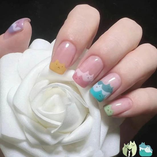 2Pcs Cartoon Nail Stickers Self Adhesive Non-Fading Exquisite Pattern Strong Stickiness Removable Decorative PVC Cartoon Animal