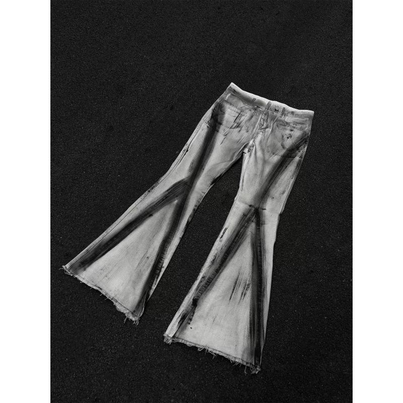 Джинсы клеш мужские JYL Американские RO Градиентный Необработанный край Грязный Цветовой блок Винтажный Деним 2XL сплав оранжевый