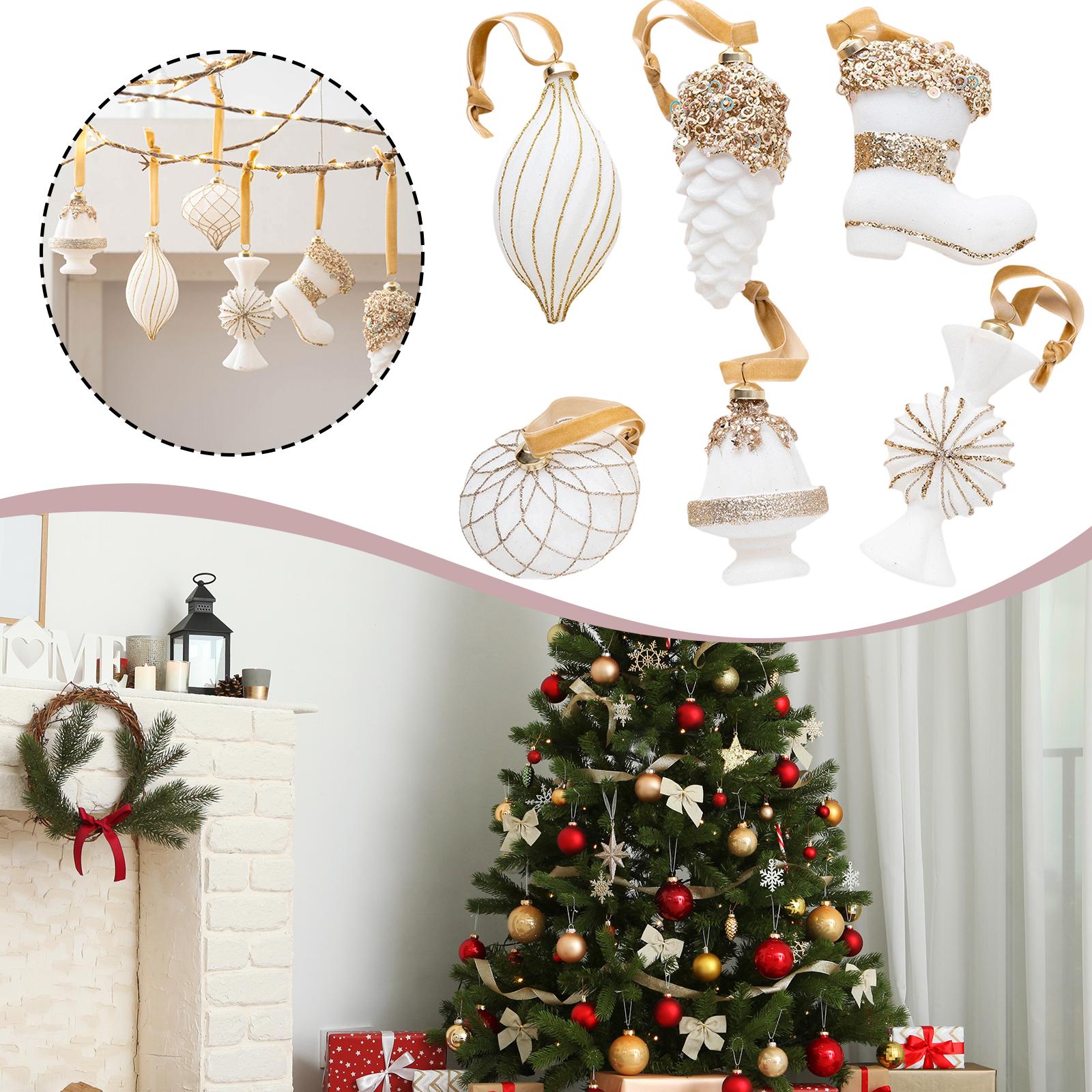 

6Pcs Christmas Tree Hanging Ornaments Pendants Reusable Adornment Hanging Decorations for Thanksgiving Holiday Party Favors белый