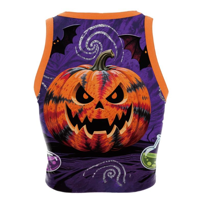 New Halloween tie-dye pumpkin funny women's clothing summer digital printing sleeveless off-the-shoulder short vest women