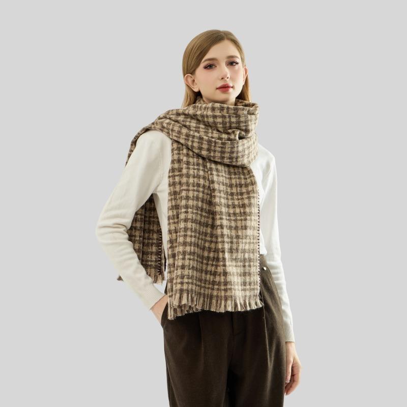 New Thousand Birds Grid Scarf Women's Winter Day Versatile Hemming Grid Scarf Thickened Warm Scarf