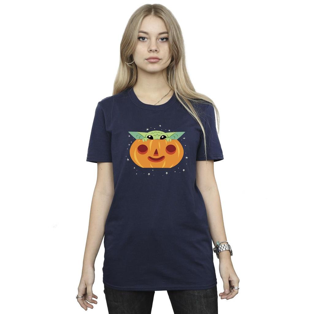 Star Wars Womens/Ladies The Mandalorian Grogu Pumpkin Cotton Boyfriend T-Shirt