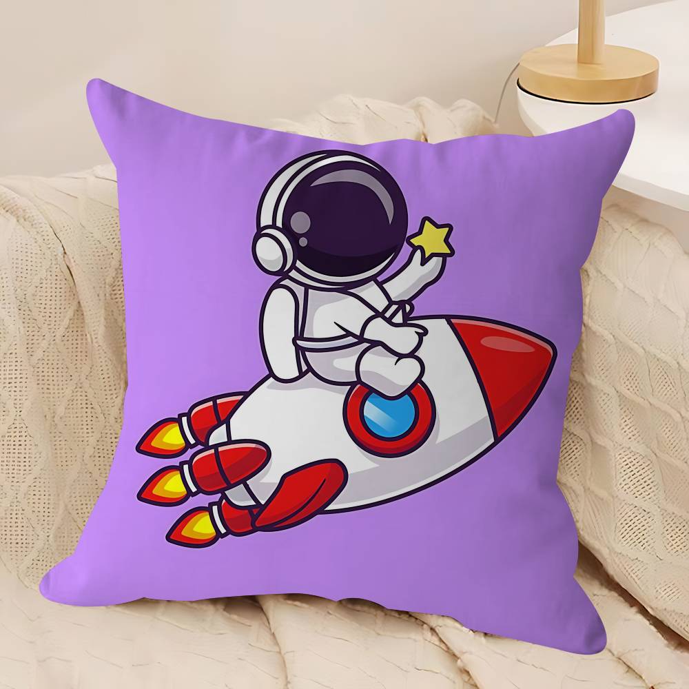 Cartoon R-Rocket AstronautS Pillow Case Removable Washable Cushion Cover – All-Season Soft Linen