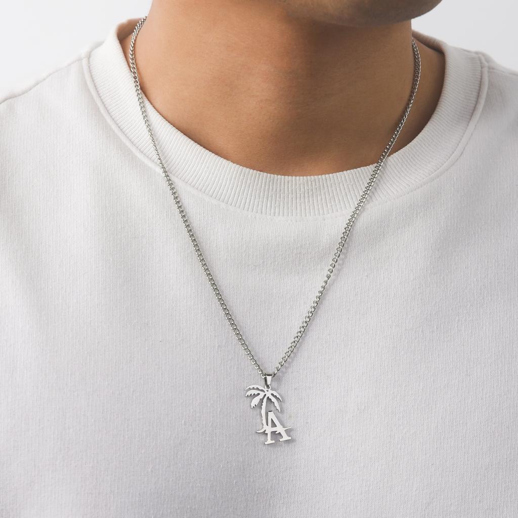 Cazador Coconut Tree Pendant Necklaces for Men Women Jewelry Stainless Steel Letter A Neck Chain Necklace Wedding Gift Wholesale