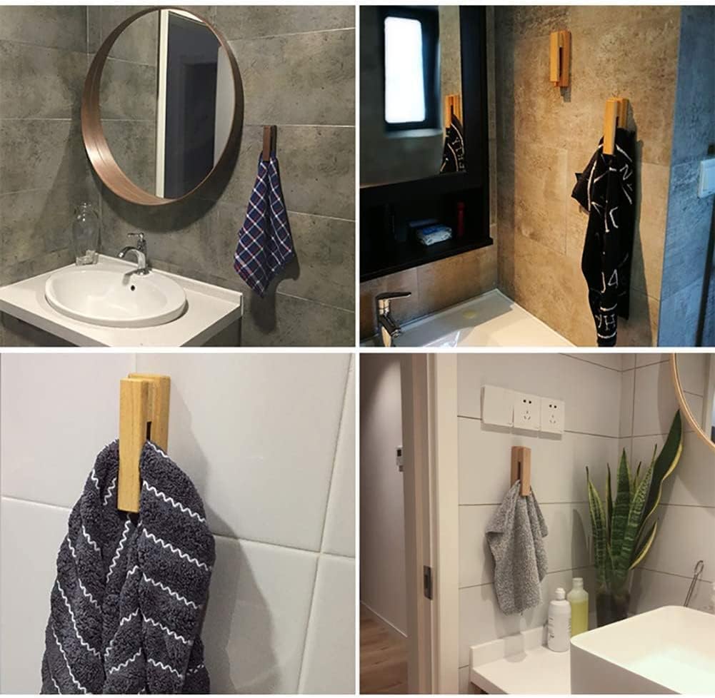 No-punch Nordic Wooden Towel Holders Firmly Strong Adhesive Wall Mounted Towel Hook Bathroom Kitchen Storage Badkamer Organizer
