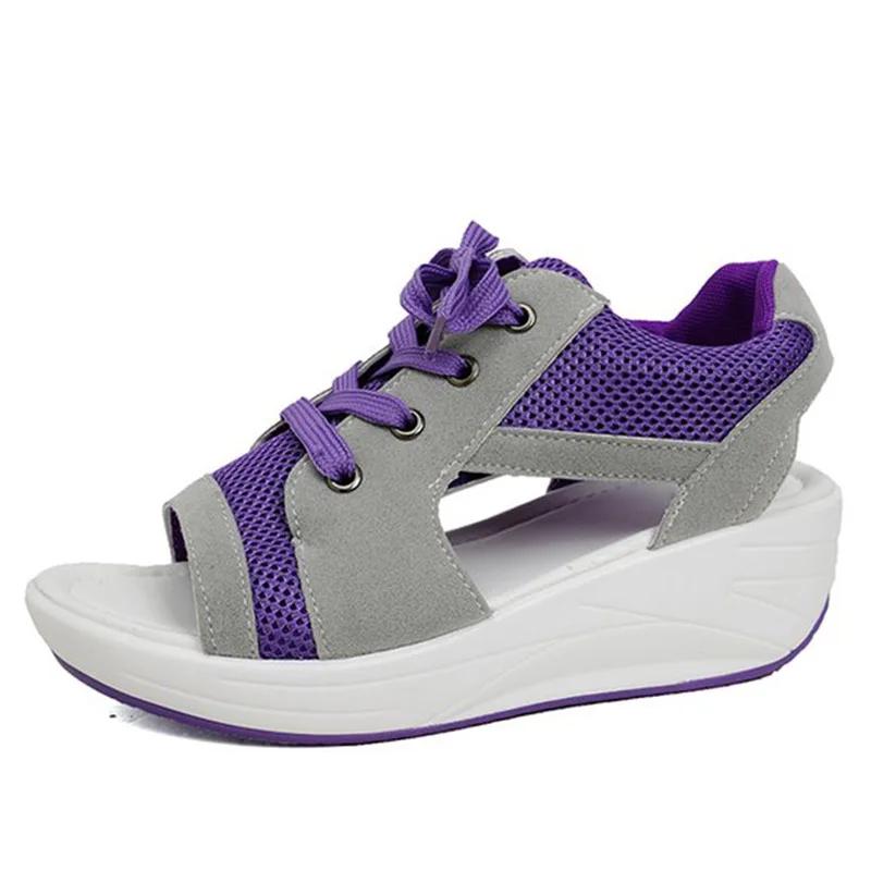 Comfy Platform Mesh Shoes Woman Summer Open Toe Cut Out Net Sneakers Ladies Casual Thick Sole Lace Up Sport Sandals Plus Size