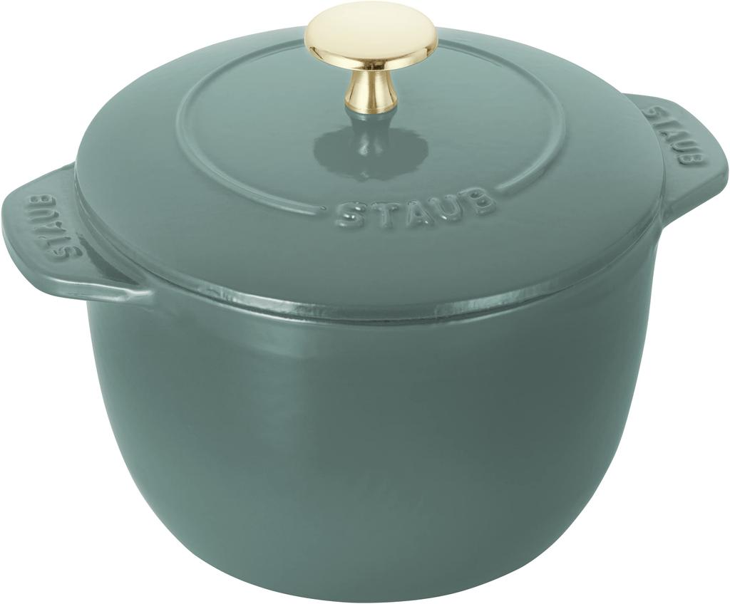 Staub Cocotte De GOHAN Eucalyptus M Rice 2 Cast Enamel Rice Cooker Japanese Product with Serial La Cocotte De GOHAN "La 16cm" Pot, Cups, Iron,