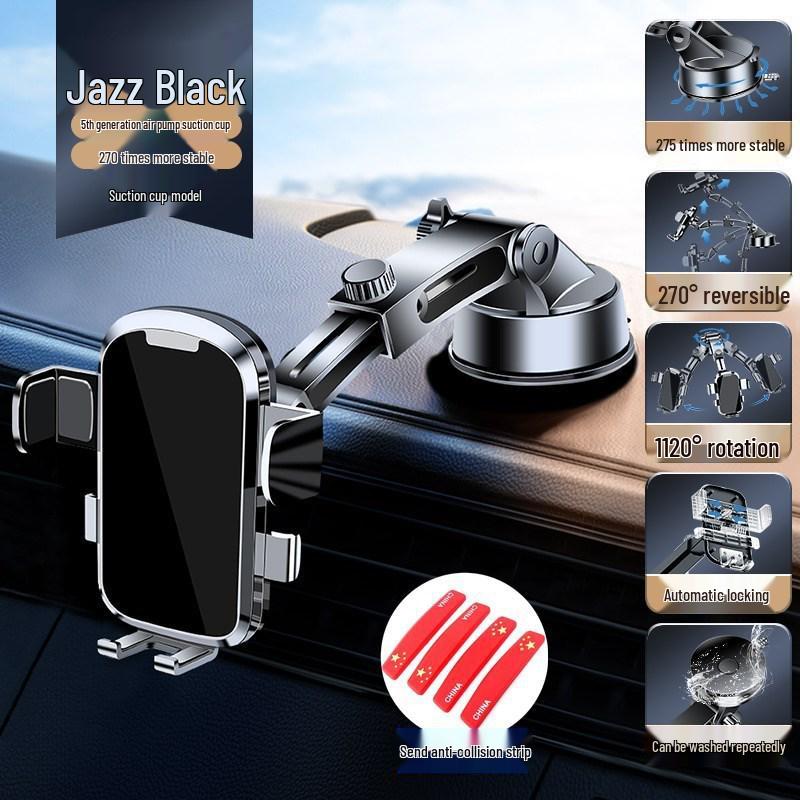 Black Tech Car Phone Holder: Suction Cup & Air Vent Mount with Navigation Bracket